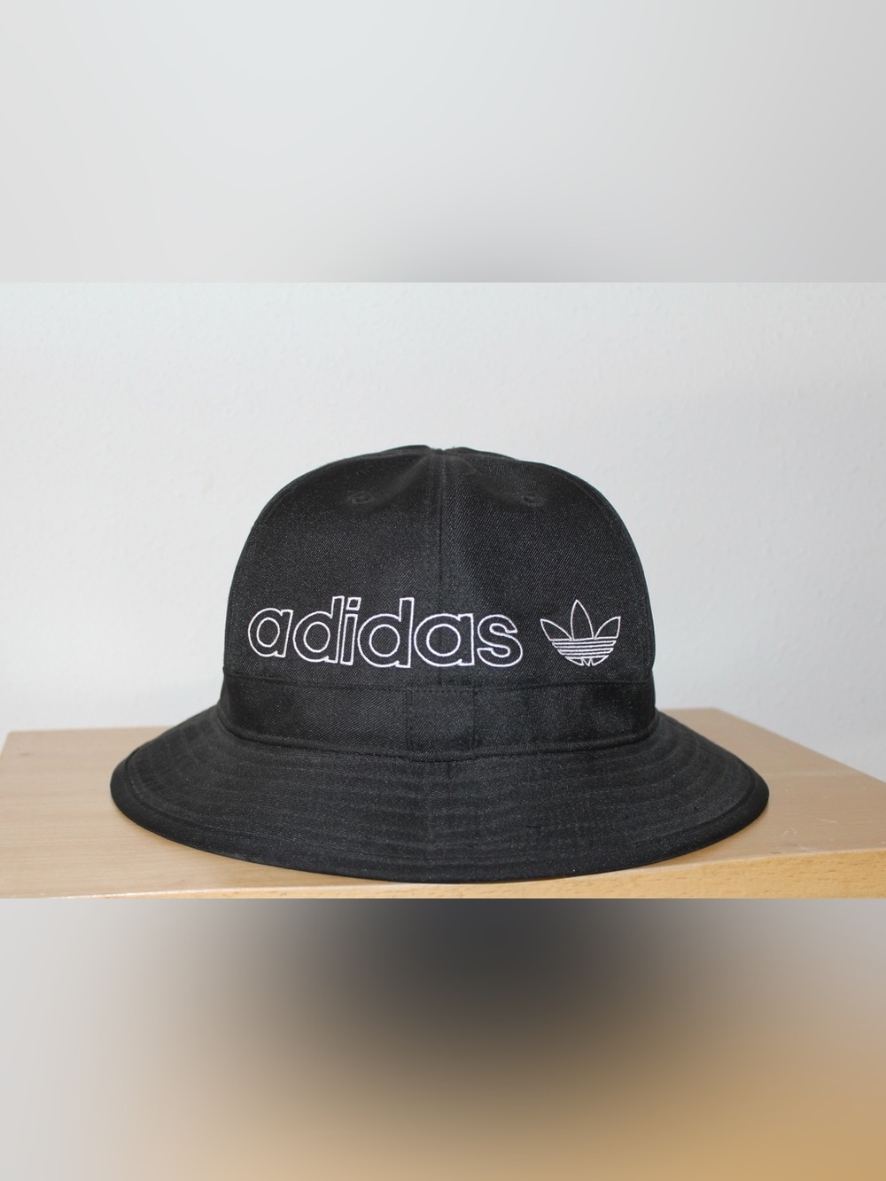 adidas Black Bucket Hat with White Logo Stitching